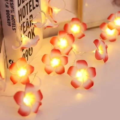Imagen de Fantes plumeria Cadena de luces artificiales espuma, funciona con pilas, hadas para dormitorio, hogar, boda, hawaiano, decoración fiesta (20 LED)