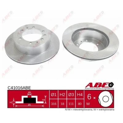 Imagen de ABE C41016ABE Disco de freno Eje trasero 316 18,0 6 139,7 ventilado NISSAN: Patrol GR 4 SUV, 5 Hardtop