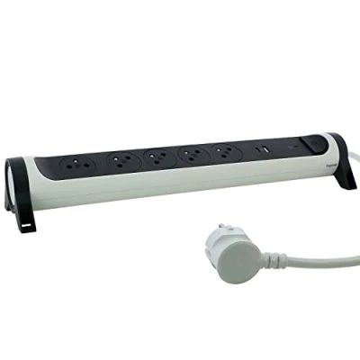 Imagen de LEGRAND Regleta giratoria con Interruptor de indicador LED y protección contra Rayos 5 Tomas Superficie Tierra + Toma USB C Conector A Cable 1,5 m Blanco Gris Oscuro