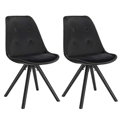 Imagen de WOLTU 2X Silla de Comedor Nórdica Asiento Terciopelo Estilo Vintage Pata Madera Maciza con Respaldo Diseño Moderno Negro BH196sz 2