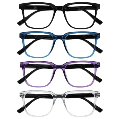 Imagen de OPULIZE LEO Gafas de Lectura Pack 4 Montura Rectangular Grande Negro, Azul, Morado, Transparante Hombre Mujer RRRR55 135C +1.00