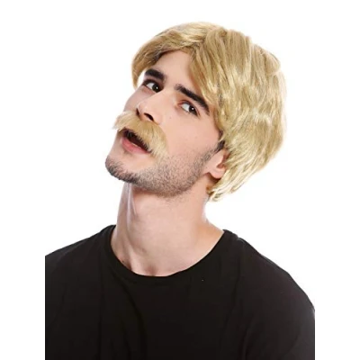 Imagen de WIG ME UP 4129 ZA89 Peluca y Bigote Hombres Halloween Carnaval Retro Playboy gigoló policía de 1970 Rubio