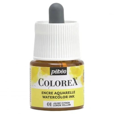 Imagen de Pebeo Tinta Colorex 45 ML Amarillo Limón para acuarela amarilla de acabado aterciopelado dibujo multiuso