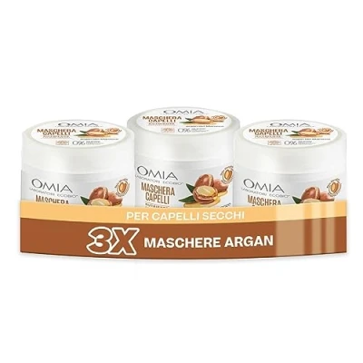 Imagen de Omia, Mascarilla Capilar Ecobio con Aceite de Argán Marruecos para Cabellos Secos, Reestructurante y Alisante, Sin Siliconas ni SLES, 3 Botes 250 ml