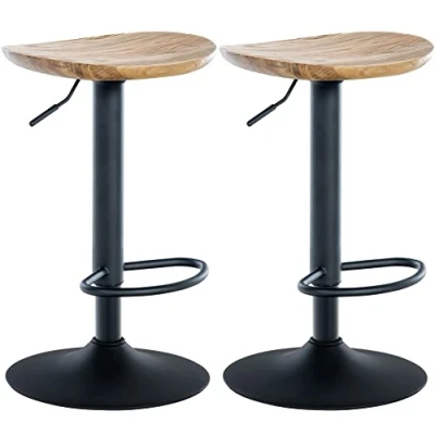 Imagen de CLP Set De 2 Taburetes Bar Skelde con Asiento Madera I Juego Sillas para Barra Cocina Base Metálica, Color:Nuez