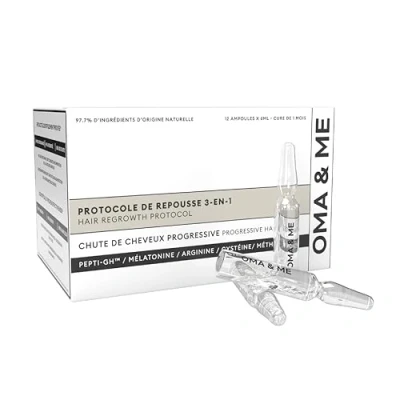 Imagen de OMA &amp; ME Protocolo de Crecimiento Cabello 3 en 1 Suero Tratamiento para el y Reducción la Caída Fabricado Francia 12 Ampollas 6ml (Tratamiento mes)