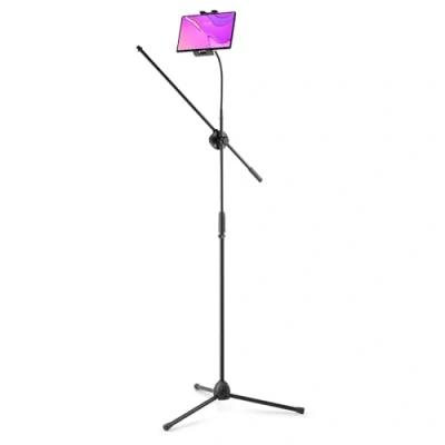 Imagen de VONYX MS10TH Pie de micrófono, trípode plegable con brazo articulado ajustable y soporte para tableta, en altura (0,92 m 1,55 m), perfecto músicos, oradores artistas