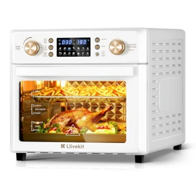 Imagen de LLIVEKIT 26 L Freidora de Aire sin Aceite 1700 W, Mini Horno Caliente con 14 Programas para Selección Temperatura Ajustable y Temporizador, Air Fryer 8 Accesorios 1 Receta, Blanco Crema