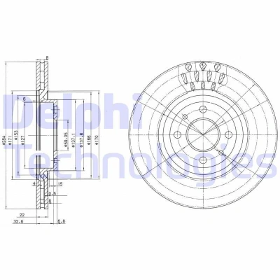 Imagen de DELPHI BG2617 Disco de freno 284 22 4 ventilado aceitado sin procesar cojinete rueda, anillo sensor ABS FIAT: Multipla, Stilo Hatchback