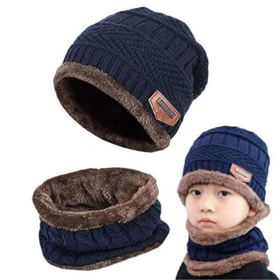 Imagen de Gxlaihly Gorro de Invierno para niños,Conjunto punto Térmico y bufanda Niños,Gorra con Forro Lana Niños Niñas, 4 15 años (Azul)