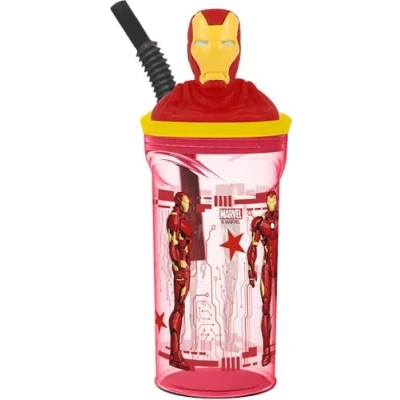 Imagen de Tataway in viaggio si cresce Marvel Vengadores Iron Man Vaso rojo de plástico para niños, 360 ml, con pajita y figura 3D del personaje