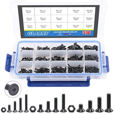 Imagen de glarks 510pcs Métricas M3 M4 M5 tornillos hexagonales con rosca de acero aleación tornillo cabeza hexagonal tuercas surtido Kit negro óxido acabado