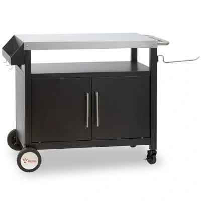 Imagen de BBQ Toro Carrito para Barbacoa 103,5 x 59 81 cm Mesa Auxiliar Color Plata Carro con Ruedas Cocina al Aire Libre Accesorio
