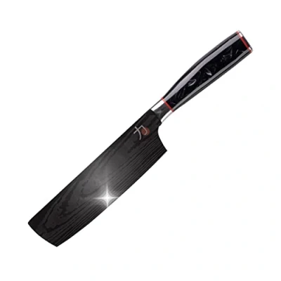 Imagen de MasterPro Tetsu Cuchillo de Cocina Japonés Cleaver 17,5 cm Perfecto para Cortar Carne Cruda y Huesos Profesional Reforzado, Equilibrado con Revestimiento Titanio