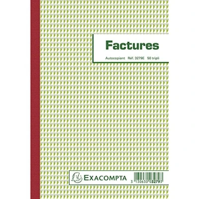 Imagen de Exacompta 3279E Colector de Facturas con Mención IVA 21 cm x 14,8 50 Hojas Tríptico Autocopiativo