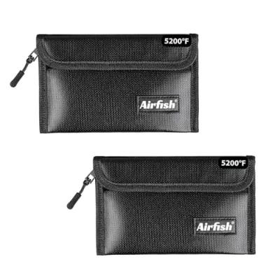 Imagen de Airfish 2 Piezas Bolsas de Dinero Ignífugas, Cartera Ignífuga 12.7 x 20 CM, Bolsa Impermeable con Cremallera, Pequeña para Objetos Valor Negro
