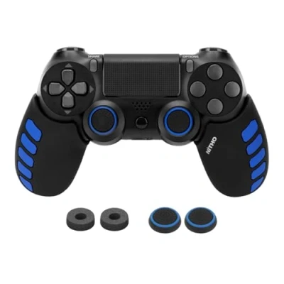 Imagen de NiTHO Gaming Kit para Mando de Playstation 4, Incluye Mangos Silicona Antisudor, Anillos Precisión, Empuñaduras Pulgar, Mejora el Control y la Precisión del Juego PS4 Azul/Negro