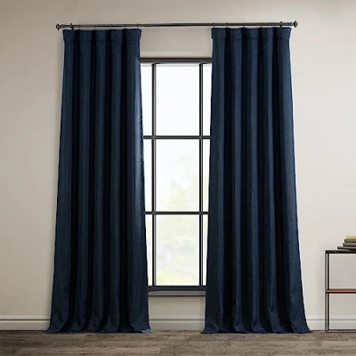 Imagen de HPD Half Price Drapes BOCH LN21332 108 Cortinas de Lino sintético para oscurecer la habitación, 50 x Pulgadas, 1 Panel, Color Azul Marino Nocturno