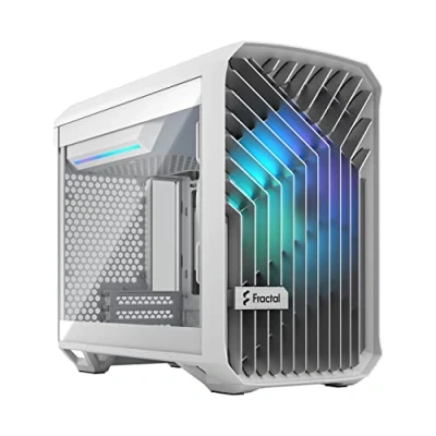 Imagen de Fractal Design Torrent Nano RGB White Clear Tint Tempered Glass Side Panel Open Grille for Maximum Air Intake 180mm PWM Fan Included Type C mATX Airflow Mini Tower PC Gaming Case
