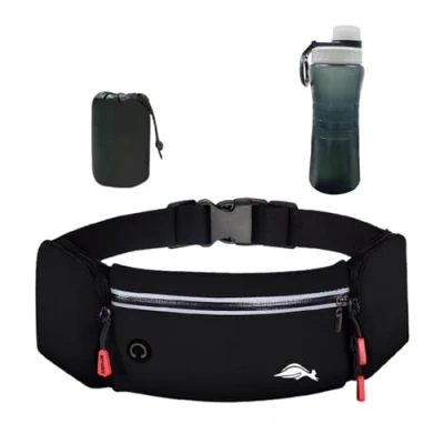 Imagen de Balakaka Riñonera Running Deportiva Hombre Mujer con Botella de Agua, Cinturon Conector para Auriculares, Impermeable Multifuncional Bolso Cintura Portabotellas, Negro