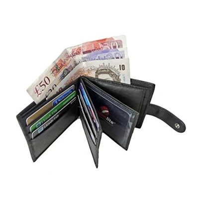 Imagen de Cartera de Hombre Cuero Genuino Diseño con 9 Ranuras para Tarjetas Crédito Monedero 2 Ventanas Fotos Billeteras Roamlite RL46 (Negro)