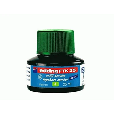 Imagen de Tinta de recambio edding FTK 25 verde ml con sistema capilar ideal para rellenar forma limpia y sin complicaciones casi todos los marcadores rotafolio