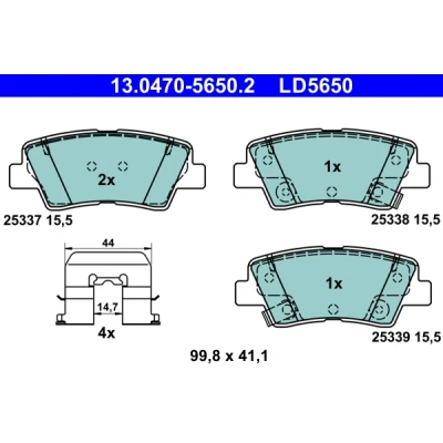 Imagen de ATE 13.0470 5650.2 Juego de pastillas freno con avisador acústico desgaste accesorios KIA: cee‘d II Hatchback, Sportage IV, CARENS 4