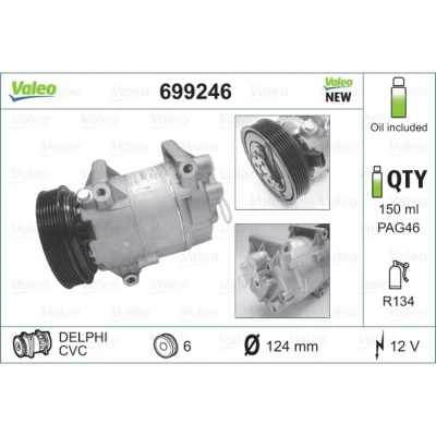 Imagen de VALEO NEW ORIGINAL PART 699246 compresor de Aire Acondicionado 6CVC 12 PAG 46 R 134 a con aceite RENAULT: MEGANE 2, SCENIC 2