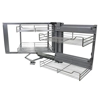 Imagen de KuKoo 4 Cestos Extraíbles de Acero Inoxidable para Mueble Rincón Ciego 90 100cm, Mano Derecha Tire Cestas Cocina con Cierre Suave Armario Organizador Alacena Despensa Almacenamiento Almacenaje