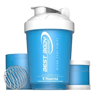 Imagen de Best Body Nutrition Coctelera de proteínas Botella EE. UU. Azul/Blanco Sin BPA 600 ml