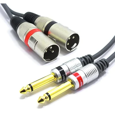 Imagen de VITALCO 2x XLR Macho a Jack 6.3 Mono 3m Cable Audio Adaptador de 3 Pines Doble 6.35 TS conectores estéreo Divisor pin Micrófono