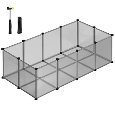 Imagen de SONGMICS Valla para Mascotas, Parque Cobayas con Suelo, Recinto Interior de Plástico Transparente Hámsters, Conejos, Erizos, Animales Pequeños, 143 x 73 46 cm, Gris LPC002G01