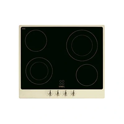 Imagen de SMEG P864PO, Placa vitrocerámica COLONIAL, Cream + black glass (brass knobs)
