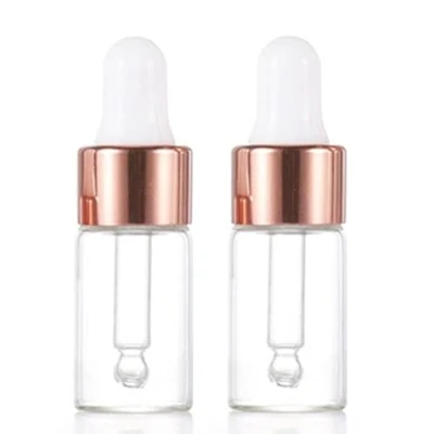 Imagen de CMJ Botellas de cristal transparente 3 ml, gotas para los ojos, pipeta con goteros y tapa blanca aromaterapia, 2 unidades