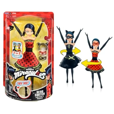 Imagen de Bandai Miraculous Muñeca Ladybug Transformation de 26 cm que se convierte en Lady Noire y Bug Noir Juguete articulada con 2 atuendos infantil 4 años +