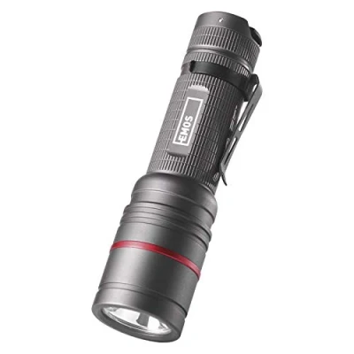 Imagen de EMOS x Linterna de Mano LED con Enfoque Impermeable, superbrillante, 340 LM, 200 m Alcance, Resistente al Agua, Clip para Actividades Aire Libre, Negro