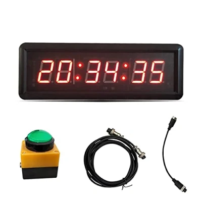 Imagen de temporizador de cuenta regresiva desafío juego 6 dígitos con botón cronómetro, intervalo fitness, reloj pared digital LED, ideal para espectáculos