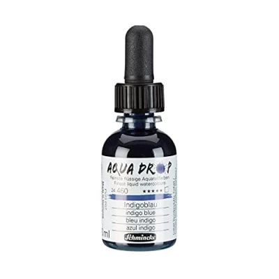 Imagen de Schmincke AQUA DROP, acuarela líquida a base de pigmentos, color Azul indigo en frasco 30 ml con pipeta, 24460034, para pintar acuarela, esbozos urbanos, caligrafía, rotulación mano