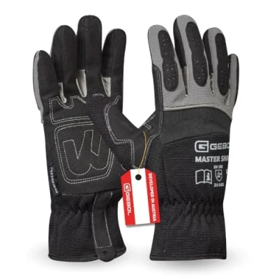 Imagen de Gebol guantes de trabajo Master Shock con acolchado extra y refuerzos, montaje transpirables piel sintética neopreno, para hombre, talla XXL (Gr 11), color negro, 1 par