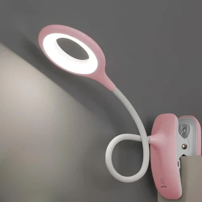 Imagen de QJUZO Luz de Lectura con Pinza, Lampara Escritorio Para Niños Flexo USB Recargable Cama 3 Colores y Regulable, Lámpara Clip Leer en La Cama, Rosa