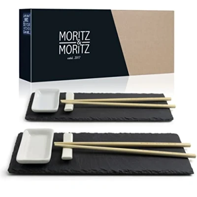 Imagen de Moritz &amp; 10 pz. Vajilla Sushi para 2 Personas Platos Pizarra Plates Set Piezas 10x Plato con Palillos Soporte de Cuencos Wasabi