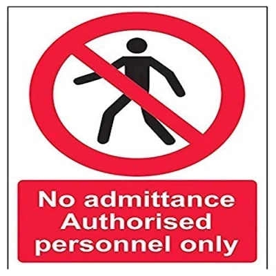 Imagen de VSafety 52019AN S Señal horizontal de prohibido fumar &quot;No Admittance Authorised Personnel Only/Pedestrian&quot; autoadhesiva, 150 mm x 200 mm, color negro/rojo.