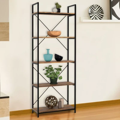 Imagen de IDMarket Estantería 5 niveles HAWKINS madera oscura diseño industrial 170 cm