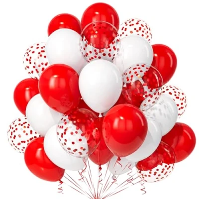 Imagen de Teselife Globos Rojo Blanco, 30Piezas Mate Blanco Confeti Globo Latex Helio Mujer Niña Cumpleaño Compromiso Aniversario Boda Despedida Soltera Mascarada Año Nuevo Graduación Valentín Decoración