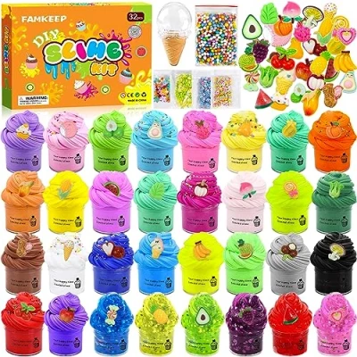 Imagen de FAMKEEP 32 Kits de Fluffy Butter Slime,Juguetes Masilla Slime,Suministros Slime Claro para niños, Juguete aliviar el estrés,Slime súper elástico niños favores Fiesta Limo