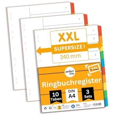 Imagen de perfect line XXL separadores archivador 4 anillas DIN A4, de 10 unidades, set 3, cartón, FABRICADO EN ALEMANIA