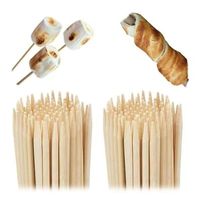 Imagen de Relaxdays Pack de 200 Brochetas Madera, Pinchos Cocina, Pinchitos Parrilla, Verduras, Carnes, Chuches, Bambú, 90 cm, Natural