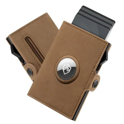 Imagen de YESIIW Airtag Wallet, Kartenetui Herren mit Münzfach und RFID Schut, Portmonee Smart Wallet für 10+ Karten, Geldbörse Klein AirTag* Fach, Braun Slim Wallets for Men