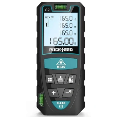 Imagen de Medidor Laser de Distancia 50M,RockSeed Metro IP54 con 2 Niveles Burbuja, Digital Portátil Telémetro Pantalla LCD 4 Líneas(Batería Incluida)