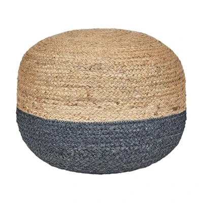 Imagen de Puf redondo boho otomana de yute bolas EPS 50 x 40 cm azul marino Duki